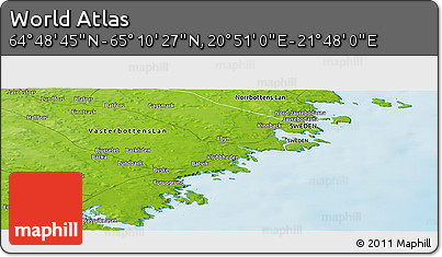 Physical Panoramic Map of the Area around 64° 59' 36" N, 21° 19' 30" E