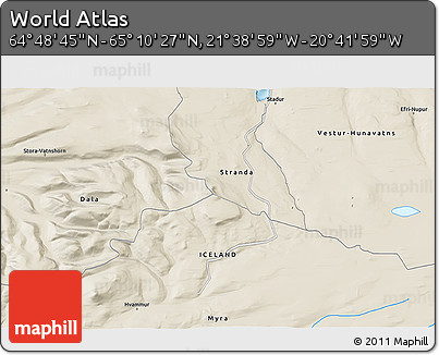 Shaded Relief 3D Map of the Area around 64° 59' 36" N, 21° 10' 29" W