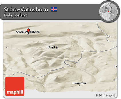 Shaded Relief Panoramic Map of Stóra-Vatnshorn