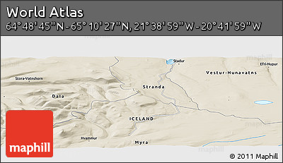 Shaded Relief Panoramic Map of the Area around 64° 59' 36" N, 21° 10' 29" W