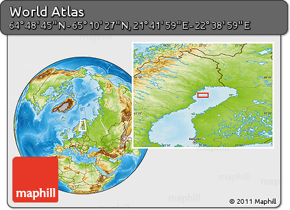 Physical Location Map of the Area around 64° 59' 36" N, 22° 10' 29" E