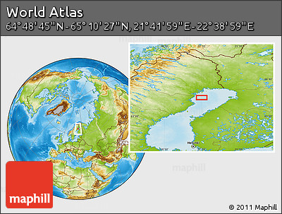 Physical Location Map of the Area around 64° 59' 36" N, 22° 10' 29" E