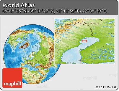 Physical Location Map of the Area around 64° 59' 36" N, 22° 10' 29" E