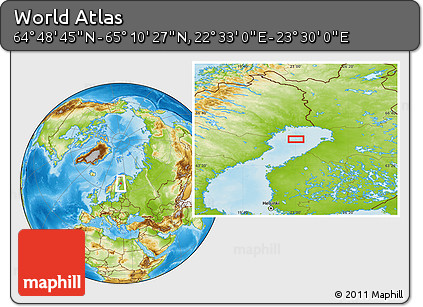 Physical Location Map of the Area around 64° 59' 36" N, 23° 1' 29" E