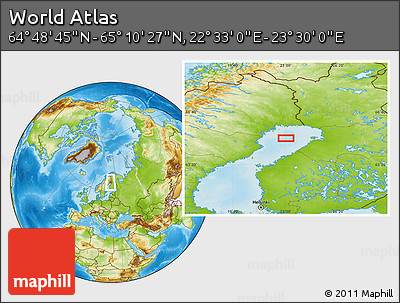 Physical Location Map of the Area around 64° 59' 36" N, 23° 1' 29" E