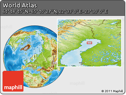Physical Location Map of the Area around 64° 59' 36" N, 23° 1' 29" E