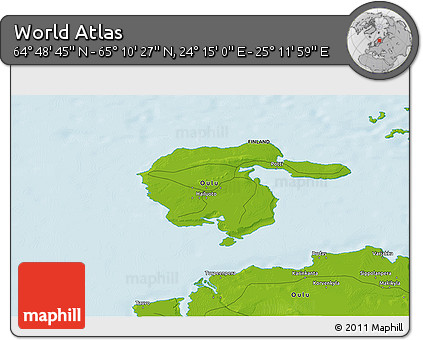 Physical 3D Map of the Area around 64° 59' 36" N, 24° 43' 30" E
