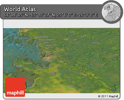 Satellite 3D Map of the Area around 64° 59' 36" N, 25° 34' 30" E