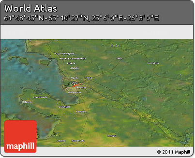 Satellite 3D Map of the Area around 64° 59' 36" N, 25° 34' 30" E