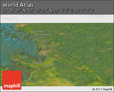 Satellite 3D Map of the Area around 64° 59' 36" N, 25° 34' 30" E