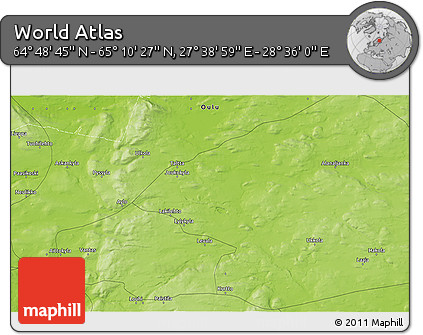 Physical 3D Map of the Area around 64° 59' 36" N, 28° 7' 30" E
