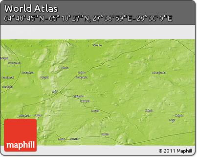 Physical 3D Map of the Area around 64° 59' 36" N, 28° 7' 30" E