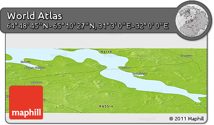 Physical Panoramic Map of the Area around 64° 59' 36" N, 31° 31' 29" E