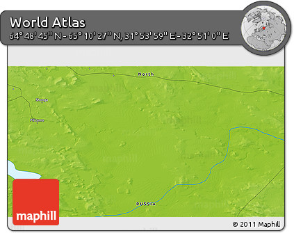 Physical 3D Map of the Area around 64° 59' 36" N, 32° 22' 30" E