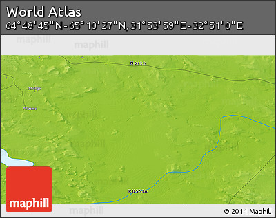 Physical 3D Map of the Area around 64° 59' 36" N, 32° 22' 30" E