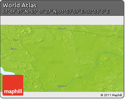 Physical 3D Map of the Area around 64° 59' 36" N, 32° 22' 30" E