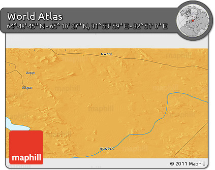 Political 3D Map of the Area around 64° 59' 36" N, 32° 22' 30" E