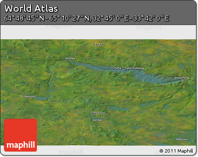 Satellite 3D Map of the Area around 64° 59' 36" N, 33° 13' 30" E