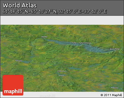Satellite 3D Map of the Area around 64° 59' 36" N, 33° 13' 30" E