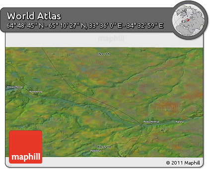 Satellite 3D Map of the Area around 64° 59' 36" N, 34° 4' 30" E
