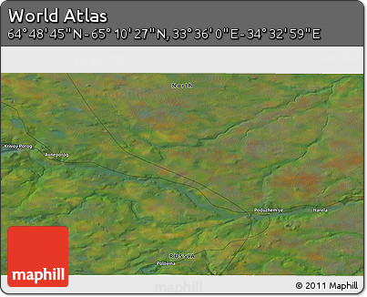 Satellite 3D Map of the Area around 64° 59' 36" N, 34° 4' 30" E