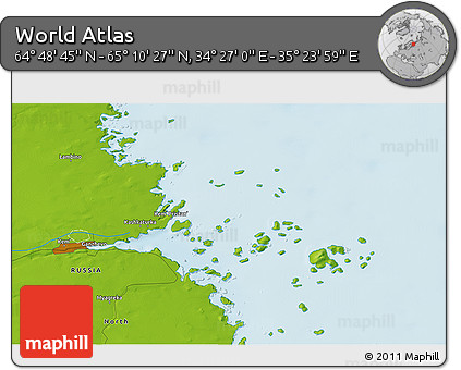 Physical 3D Map of the Area around 64° 59' 36" N, 34° 55' 29" E