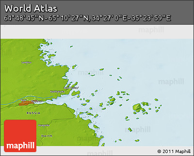 Physical 3D Map of the Area around 64° 59' 36" N, 34° 55' 29" E