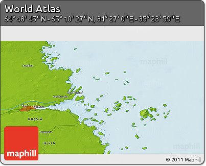 Physical 3D Map of the Area around 64° 59' 36" N, 34° 55' 29" E