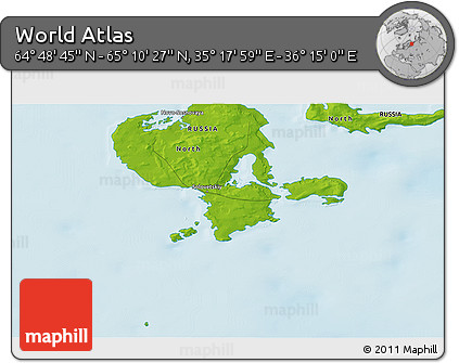 Physical 3D Map of the Area around 64° 59' 36" N, 35° 46' 29" E