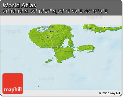 Physical 3D Map of the Area around 64° 59' 36" N, 35° 46' 29" E
