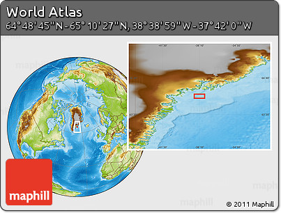Physical Location Map of the Area around 64° 59' 36" N, 38° 10' 29" W