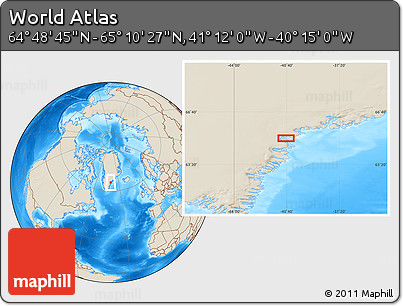 Shaded Relief Location Map of the Area around 64° 59' 36" N, 40° 43' 30" W