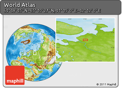 Physical Location Map of the Area around 64° 59' 36" N, 41° 43' 30" E