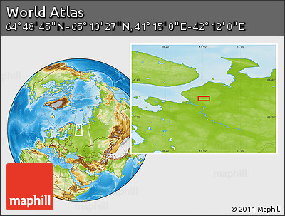 Physical Location Map of the Area around 64° 59' 36" N, 41° 43' 30" E