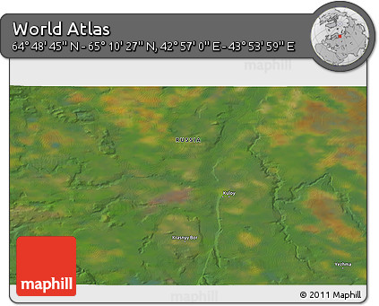 Satellite 3D Map of the Area around 64° 59' 36" N, 43° 25' 29" E