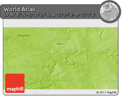 Physical 3D Map of the Area around 64° 59' 36" N, 49° 22' 30" E