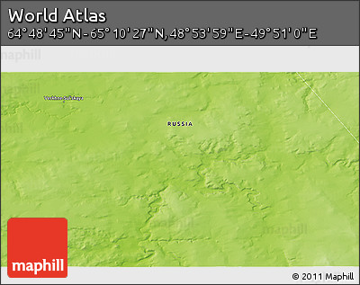 Physical 3D Map of the Area around 64° 59' 36" N, 49° 22' 30" E