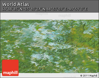 Satellite 3D Map of the Area around 64° 59' 36" N, 49° 22' 30" E