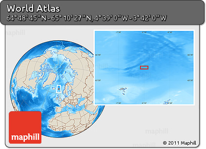 Shaded Relief Location Map of the Area around 64° 59' 36" N, 4° 10' 30" W
