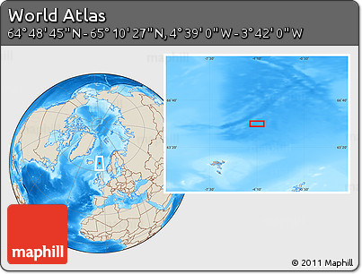 Shaded Relief Location Map of the Area around 64° 59' 36" N, 4° 10' 30" W