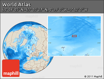 Shaded Relief Location Map of the Area around 64° 59' 36" N, 4° 10' 30" W