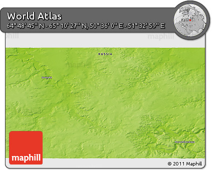 Physical 3D Map of the Area around 64° 59' 36" N, 51° 4' 30" E