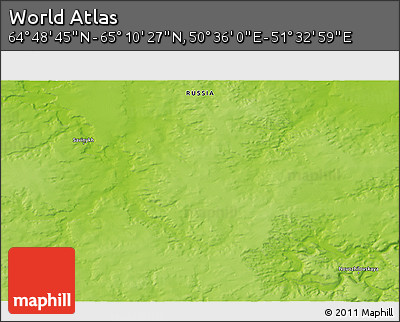 Physical 3D Map of the Area around 64° 59' 36" N, 51° 4' 30" E