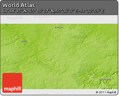 Physical 3D Map of the Area around 64° 59' 36" N, 51° 4' 30" E