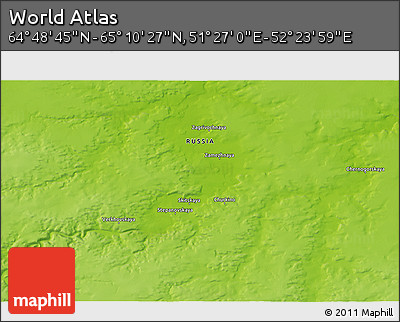 Physical 3D Map of the Area around 64° 59' 36" N, 51° 55' 29" E