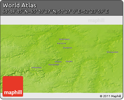 Physical 3D Map of the Area around 64° 59' 36" N, 51° 55' 29" E