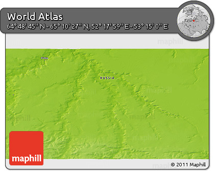 Physical 3D Map of the Area around 64° 59' 36" N, 52° 46' 29" E