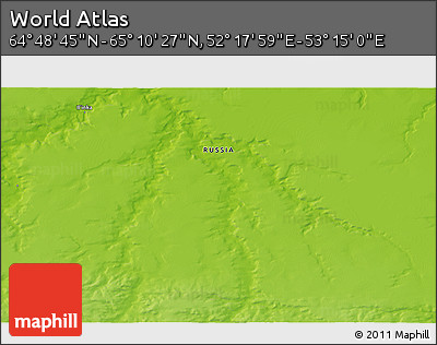 Physical 3D Map of the Area around 64° 59' 36" N, 52° 46' 29" E