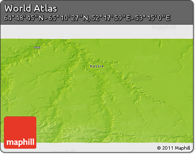 Physical 3D Map of the Area around 64° 59' 36" N, 52° 46' 29" E