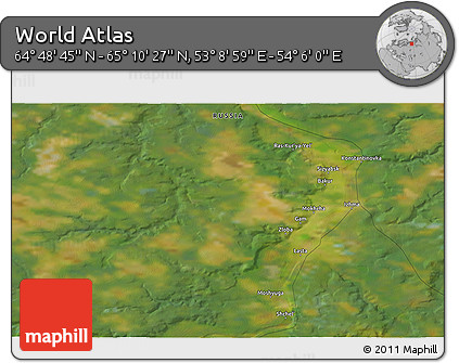 Satellite 3D Map of the Area around 64° 59' 36" N, 53° 37' 30" E
